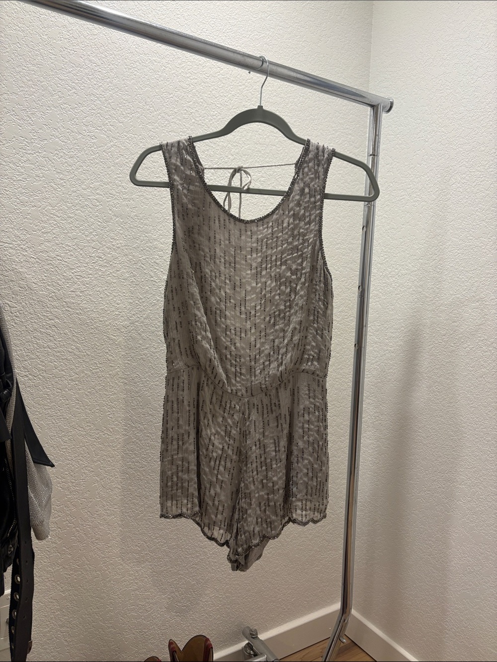Free People Beauty Beaded Romper Silver/Grey